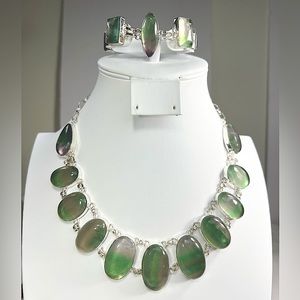 Fluorite Large 925 Gemstone Necklace & Bracelet Sst